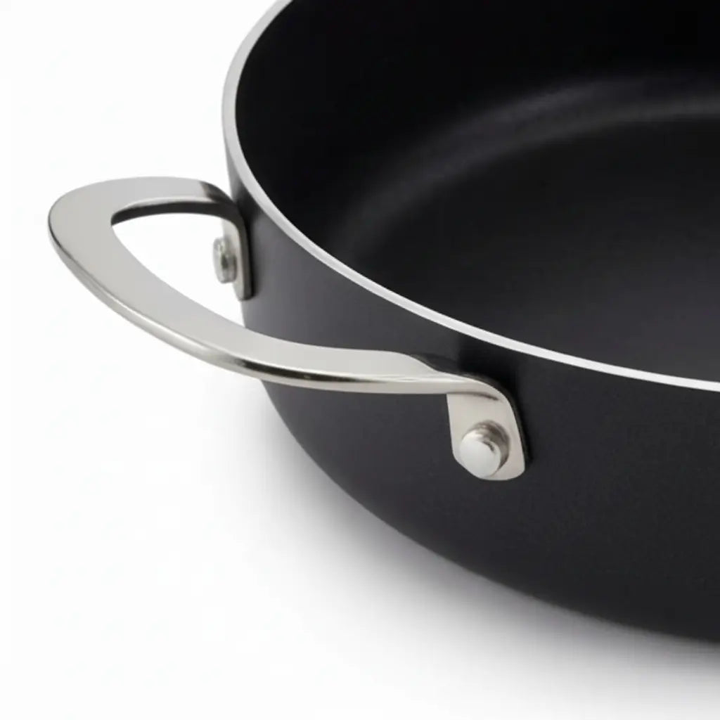 Ceramic nonstick sauté pan with stainless steel handle, black exterior on Tampa Home & Garden Store