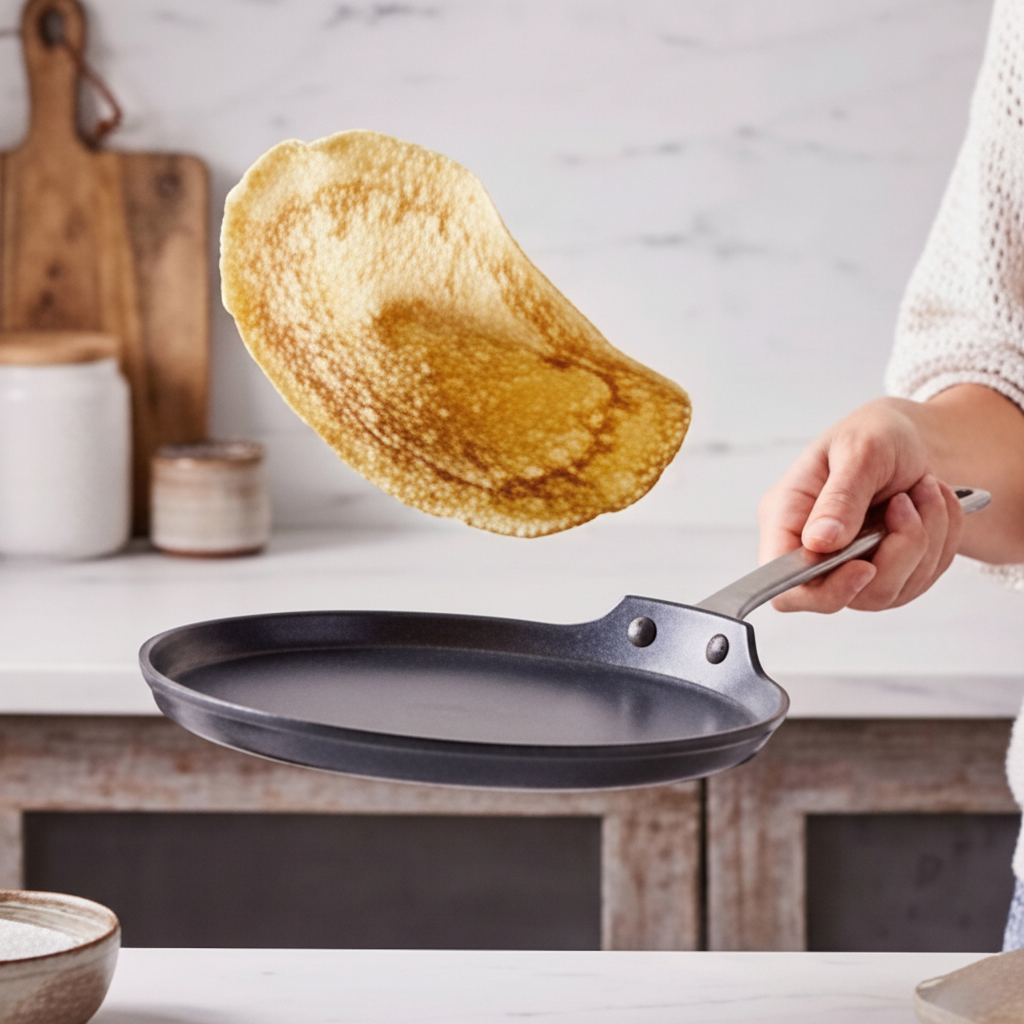 Ceramic nonstick crepe pan 10in Alva Cookware gray with metal handle on Tampa Home & Garden Store