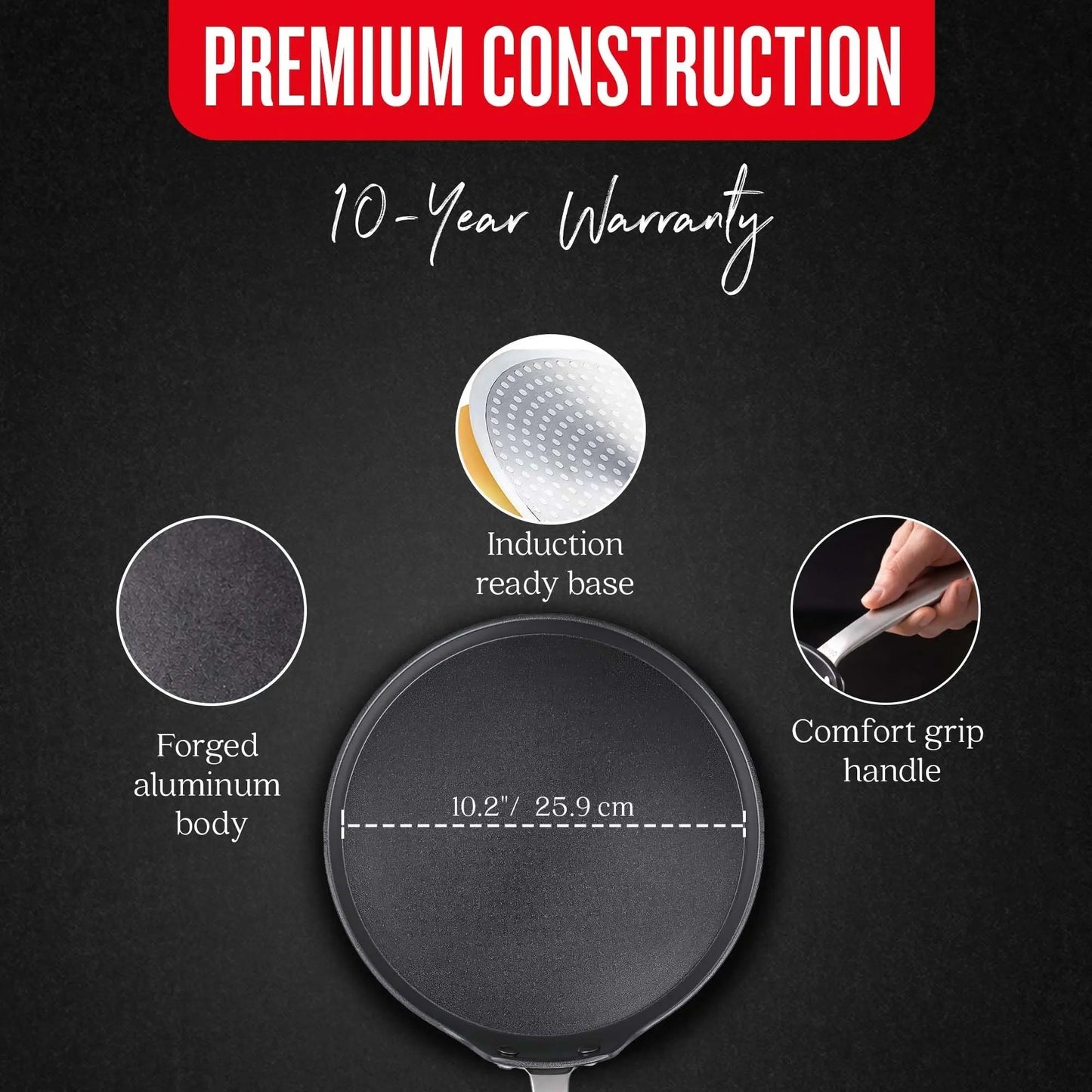 Ceramic nonstick crepe pan 10in by Alva Cookware, induction-ready base on Tampa Home & Garden Store