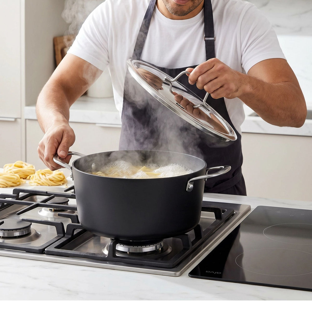 Alva Cookware ceramic nonstick stock pot with lid 4.5-Qt, black on Tampa Home & Garden Store
