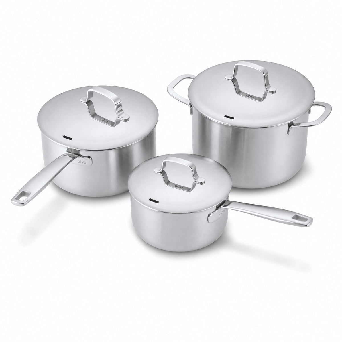 5-Ply Stainless Pot Set, 6-Piece by Alva Cookware; stainless steel pots with lids on Tampa Home & Garden Store