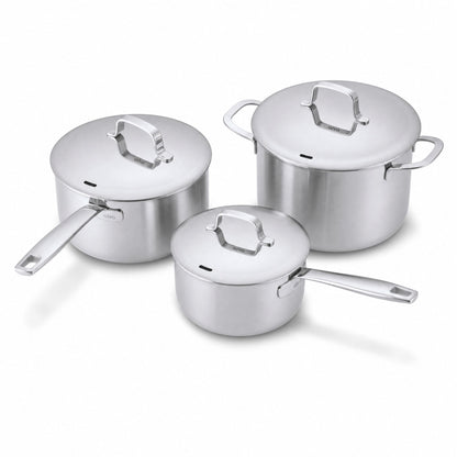 5-Ply Stainless Pot Set, 6-Piece by Alva Cookware; stainless steel pots with lids on Tampa Home & Garden Store