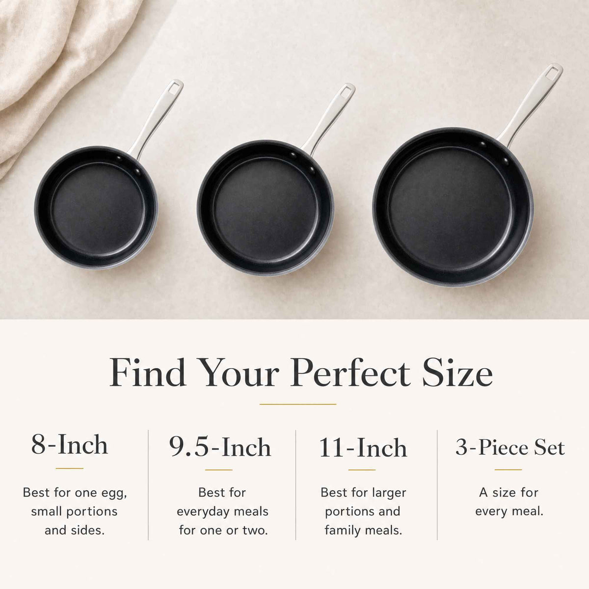 Alva Cookware 5-Ply Nonstick Stainless Frying Pans set of 3 with stainless handles on Tampa Home & Garden Store
