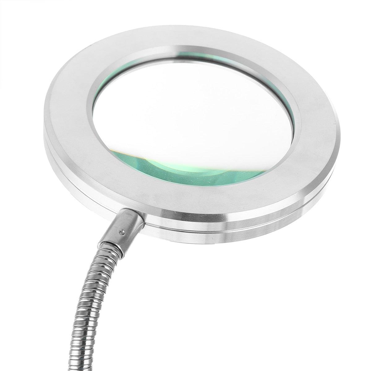 Stevvex magnifier nail beauty LED ring light with flexible USB desk lamp, circular silver lens on Tampa Home & Garden Store