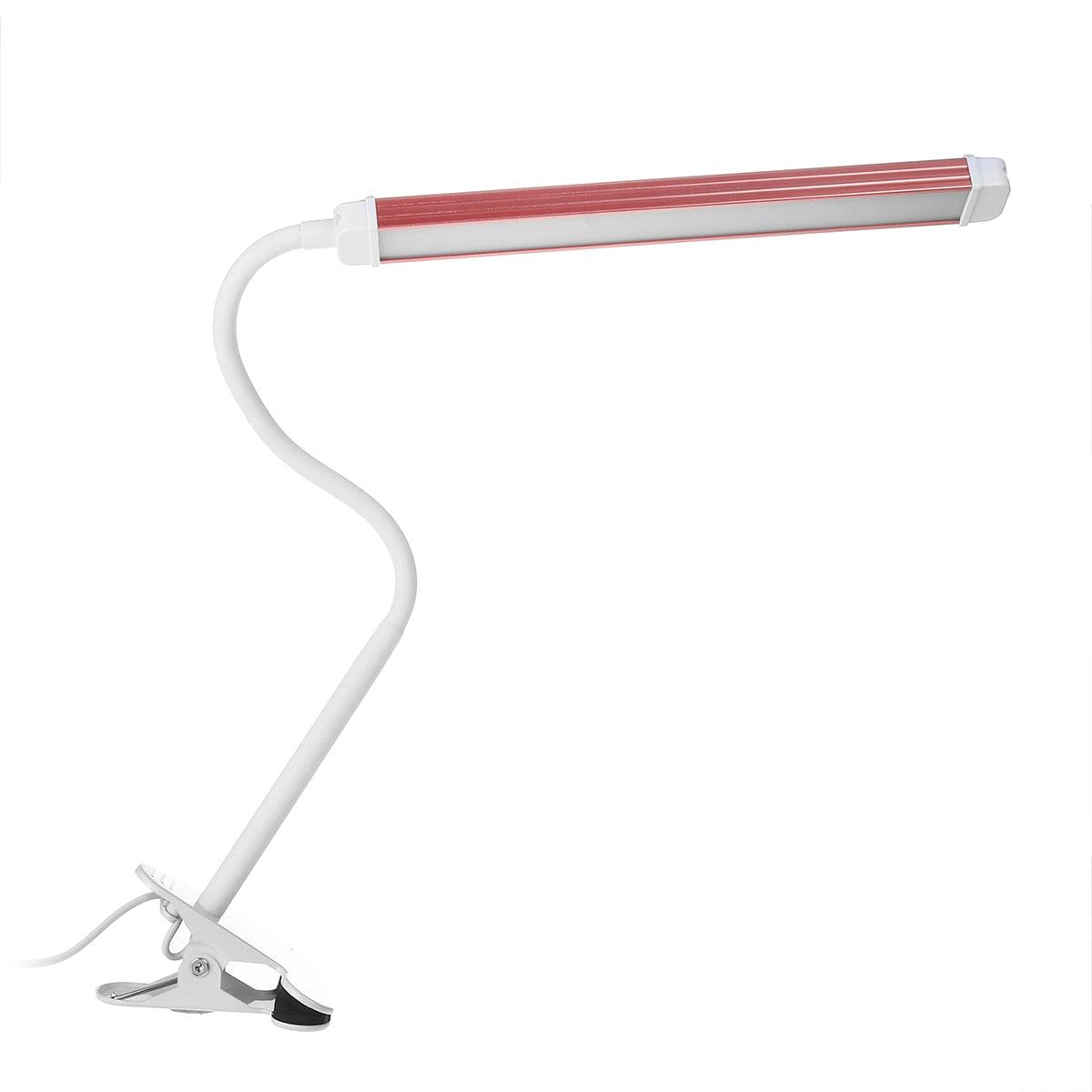 Desk lamp clip light with white gooseneck and red LED bar, USB powered clamp base Stevvex on Tampa Home & Garden Store