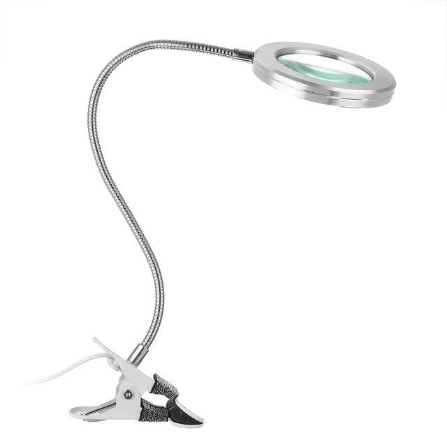 Magnifier LED desk lamp with flexible silver gooseneck and clamp base by Stevvex on Tampa Home & Garden Store