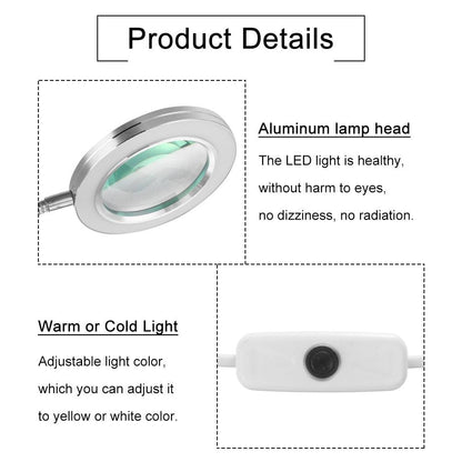 Stevvex magnifier desk lamp with aluminum head and USB inline switch warm or cold light control on Tampa Home & Garden Store