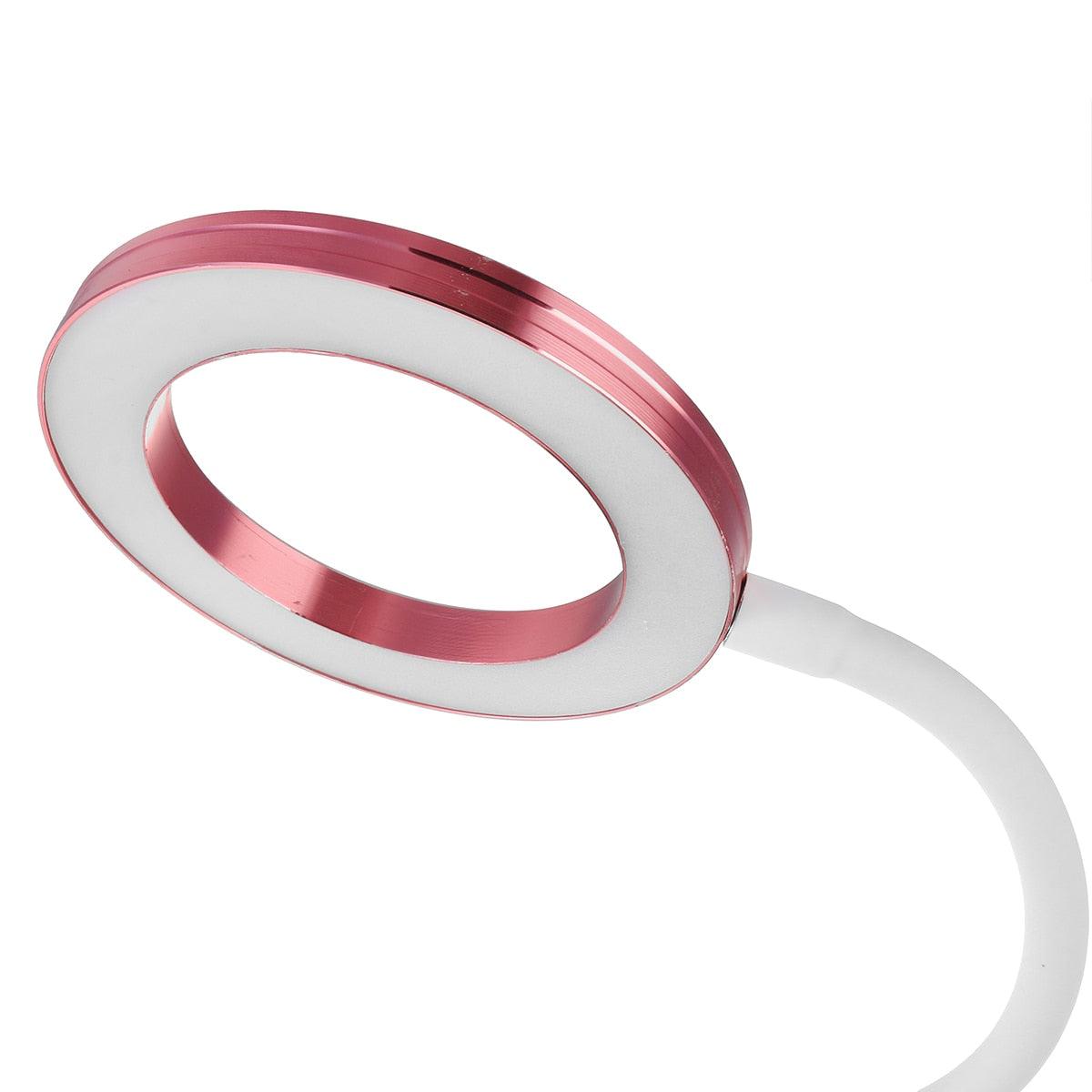 LED ring magnifier light with pink outer ring and white diffuser, USB desk lamp on Tampa Home & Garden Store