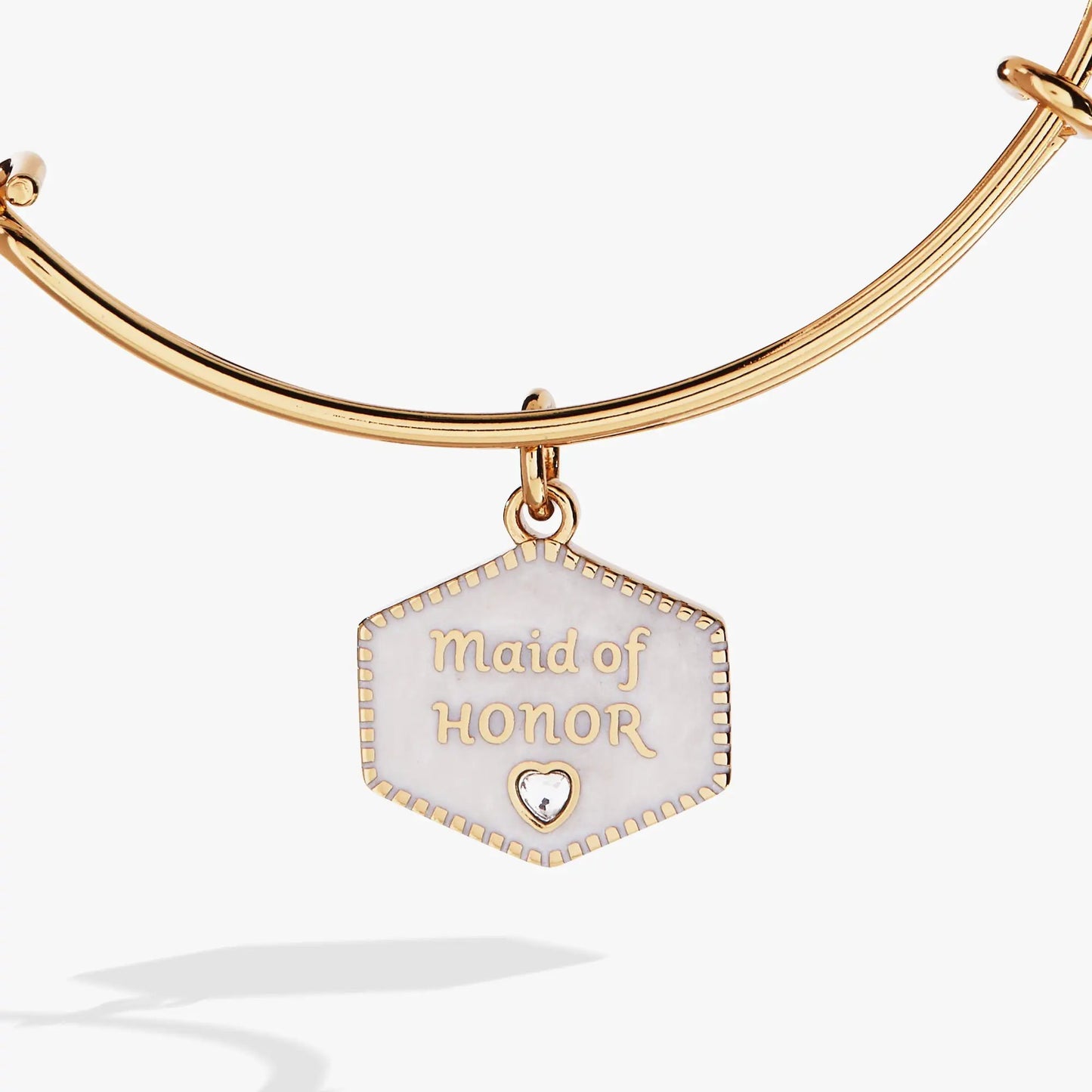 Maid of Honor bangle by Alex and Ani, gold-tone bracelet with pendant and heart charm on Tampa Home & Garden Store