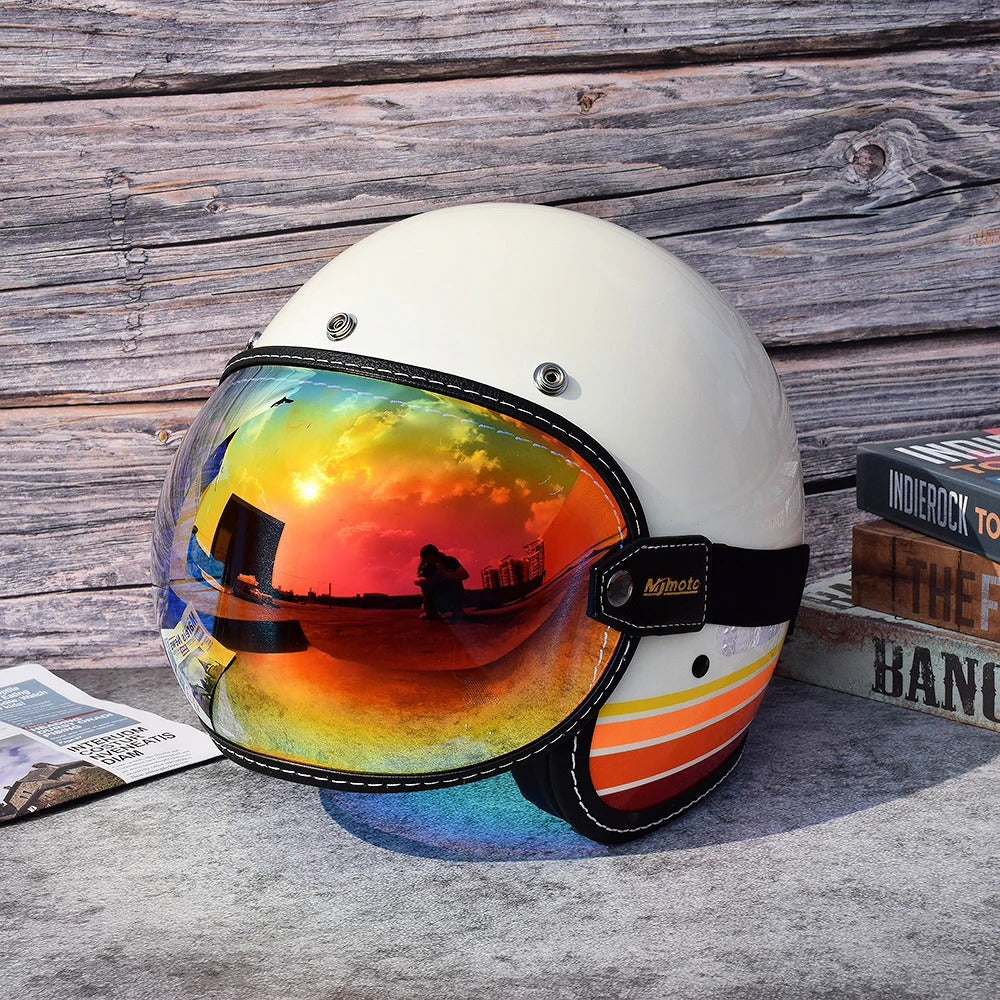 AeroShield Motorcycle Goggles by BikerZoneZ with reflective orange visor and white helmet on Tampa Home & Garden Store
