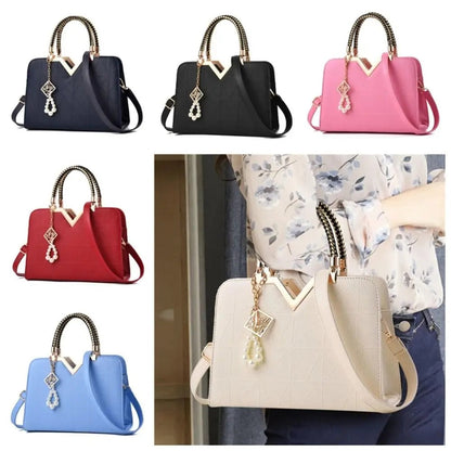 Leather satchel bags Stevvex six-bag set ST92987KLM with braided handles and gold V accents on Tampa Home & Garden Store