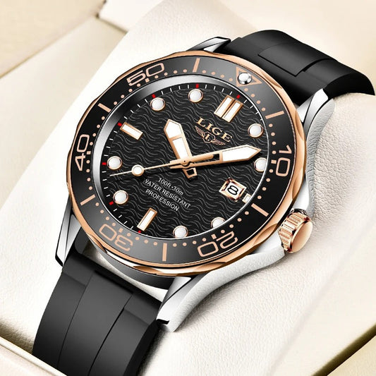 Stevvex black sport watch with rose-gold bezel and rubber strap on Tampa Home & Garden Store