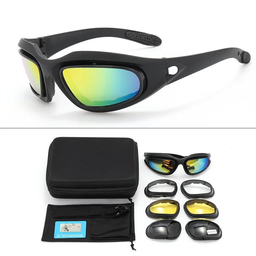 Polarized motorcycle sunglasses by BikerZoneZ black frame and rainbow UV400 lenses case on Tampa Home & Garden Store