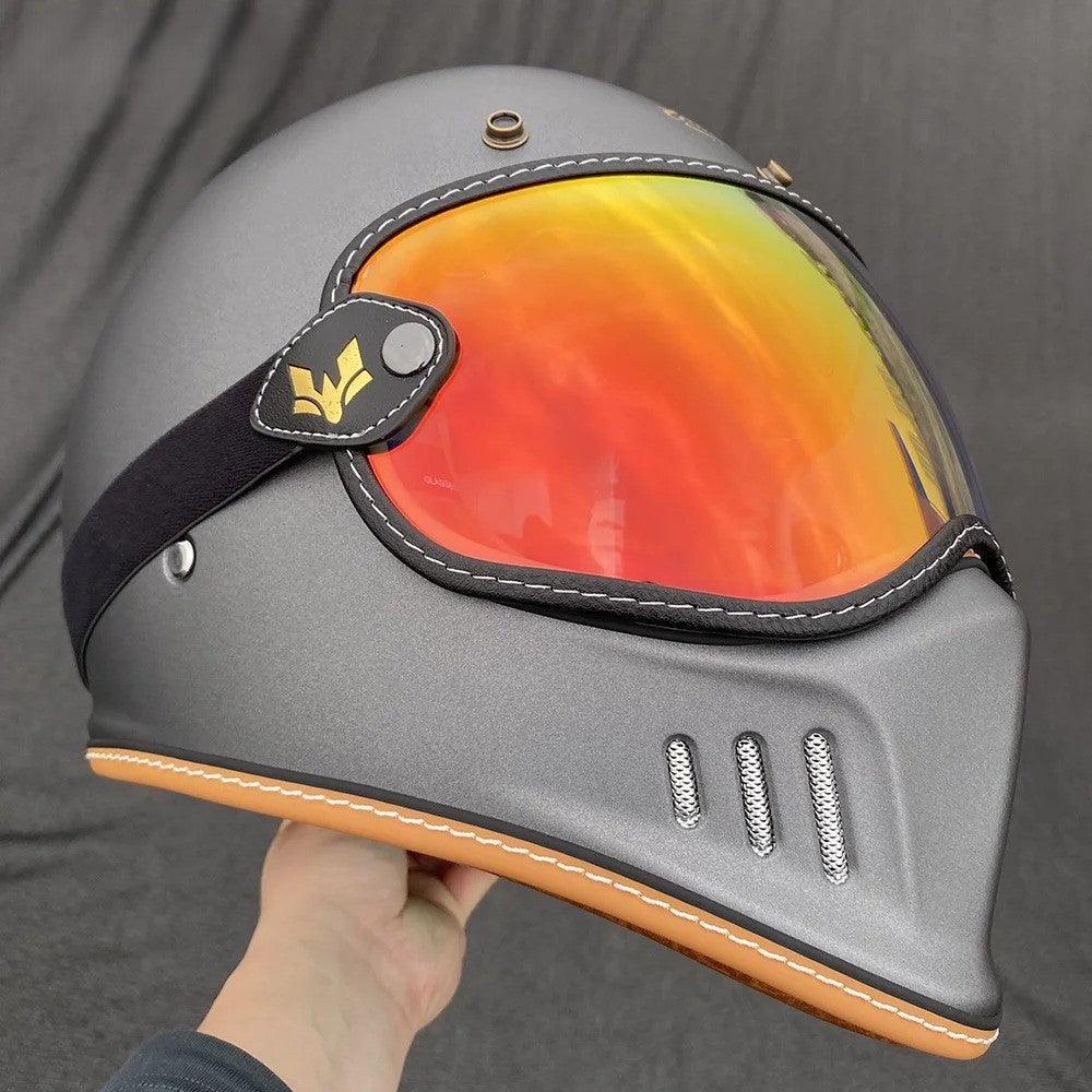 AeroShield Motorcycle Goggles by BikerZoneZ with orange mirrored lens and logo on helmet on Tampa Home & Garden Store