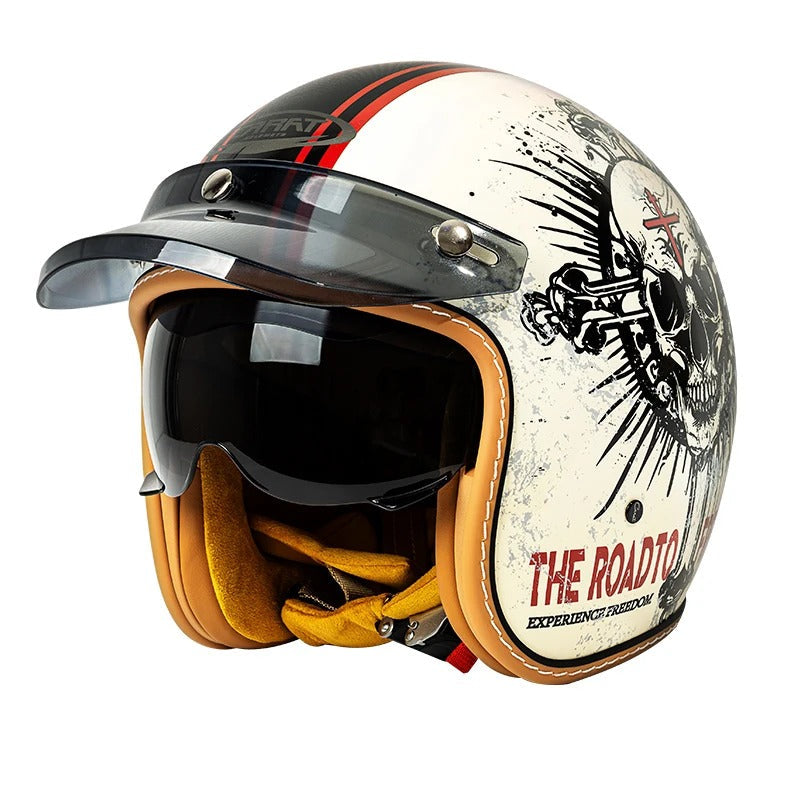 The Street King open-face helmet by BikerZoneZ, white shell with red stripes, DOT & ECE on Tampa Home & Garden Store