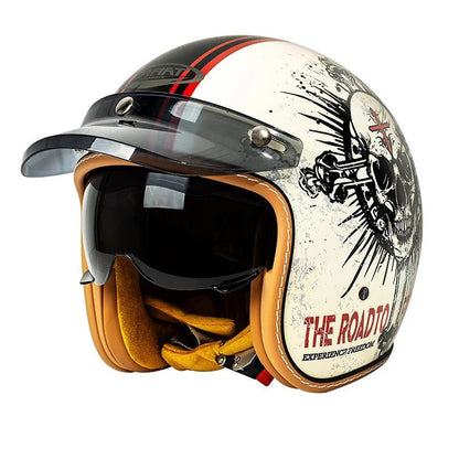 The Street King open-face helmet by BikerZoneZ, white shell with red stripes, DOT & ECE on Tampa Home & Garden Store