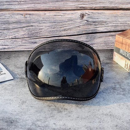AeroShield Motorcycle Goggles with dark mirrored lens and stitched leather trim on Tampa Home & Garden Store