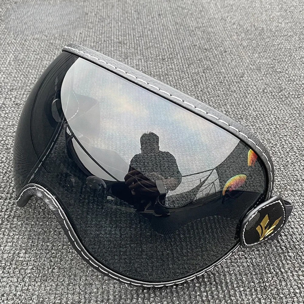 AeroShield Motorcycle Goggles by BikerZoneZ with mirrored UV lens, black frame and stitched strap on Tampa Home & Garden Store