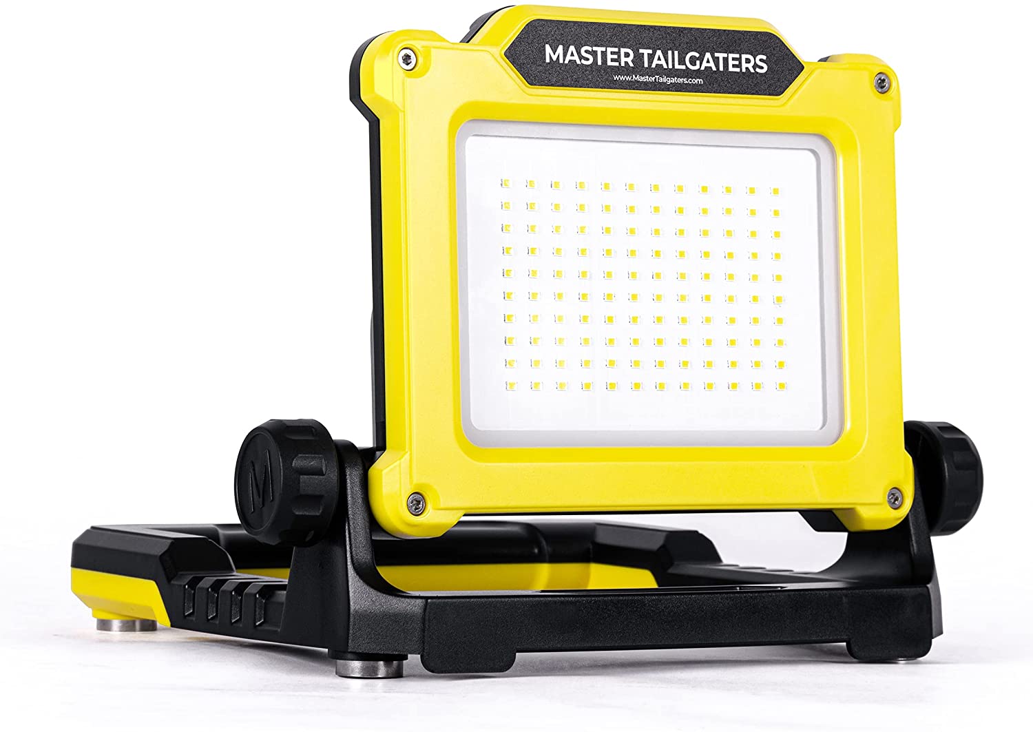 LED work flood light Master Tailgaters, yellow housing on stand Dewalt 20V battery compatible on Tampa Home & Garden Store