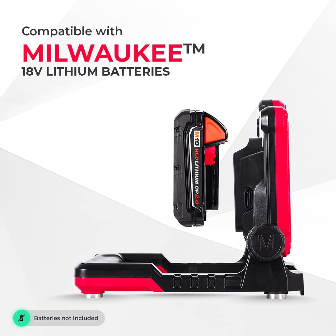 LED work flood light by Master Tailgaters, black/red, Milwaukee 18V battery compatible on Tampa Home & Garden Store