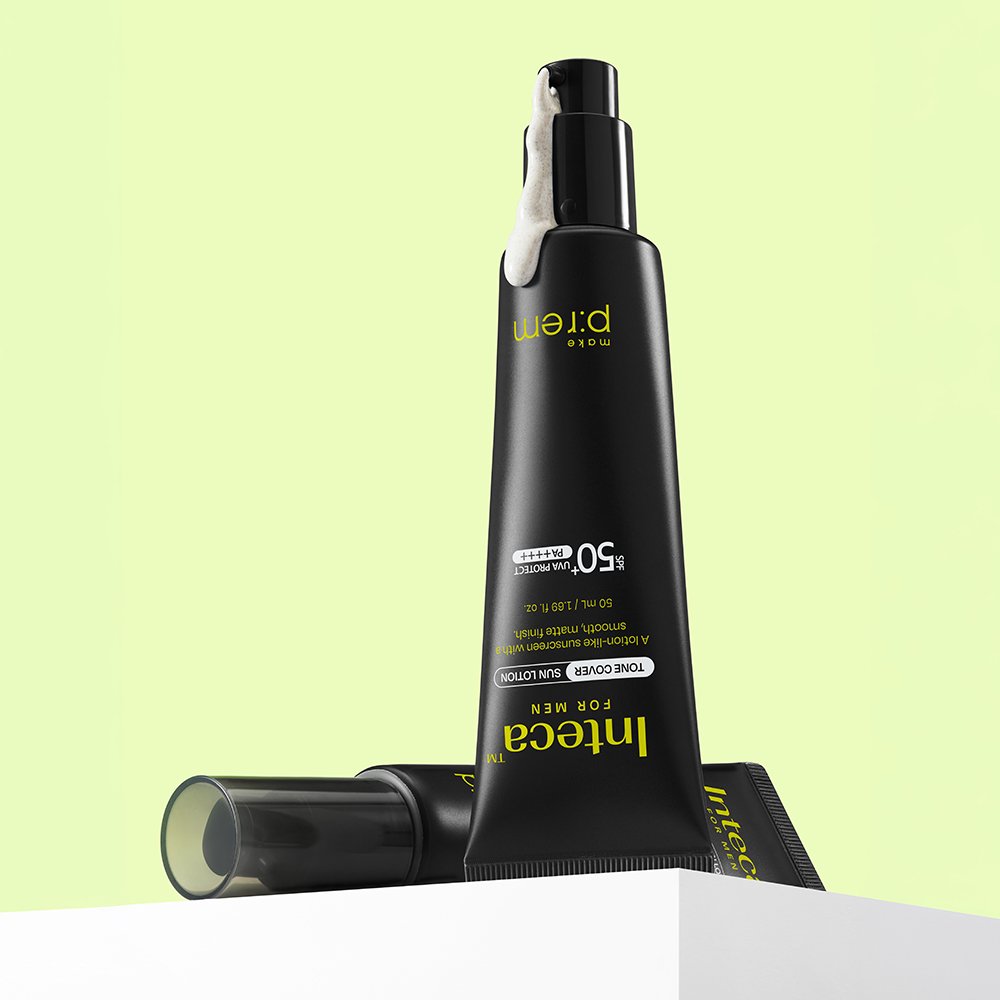 INTECA For Men Tone Cover Sun Lotion SPF50+ PA++++ by Seoulia, 50ml black pump bottle set of 2 on Tampa Home & Garden Store