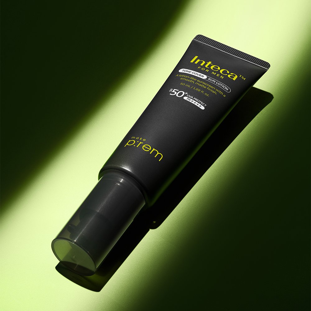 Sun lotion for men Make p:rem INTECA SPF50+ PA++++ 50ml black tube with yellow logo on Tampa Home & Garden Store