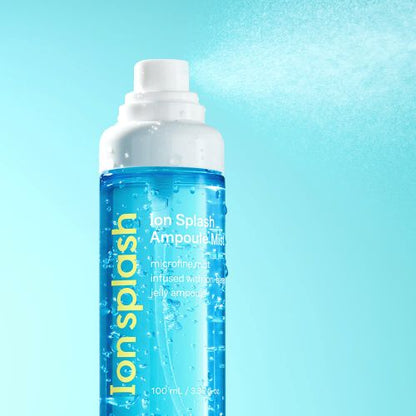 Ion Splash Ampoule Mist 100ml bottle by Seoulia with blue liquid and white cap backdrop on Tampa Home & Garden Store