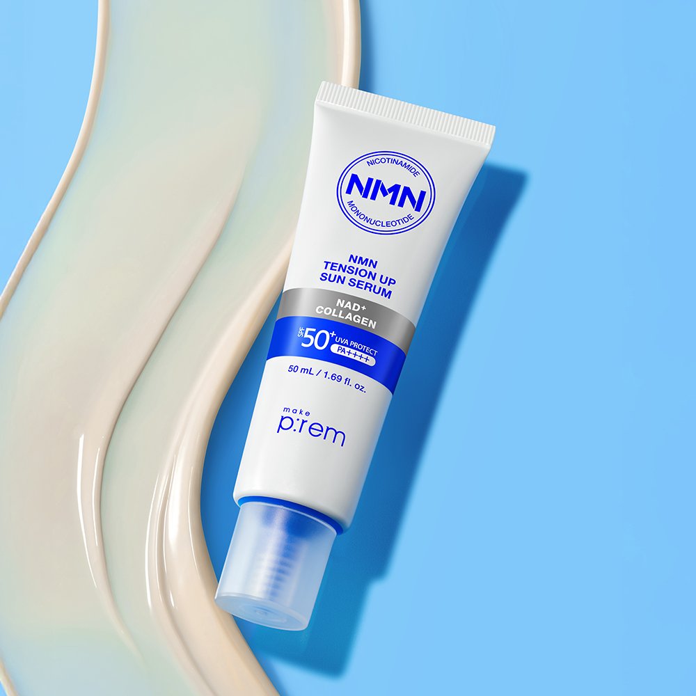 NMN Tension Up Sun Serum SPF50+ PA++++ by Seoulia, white tube with blue cap, 50 ml on Tampa Home & Garden Store