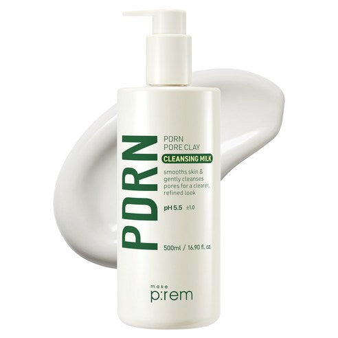 PDRN Pore Clay Cleansing Milk cleanser bottle with pump, white 500ml, Seoulia make p:rem on Tampa Home & Garden Store
