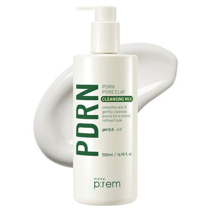 PDRN Pore Clay Cleansing Milk cleanser bottle with pump, white 500ml, Seoulia make p:rem on Tampa Home & Garden Store