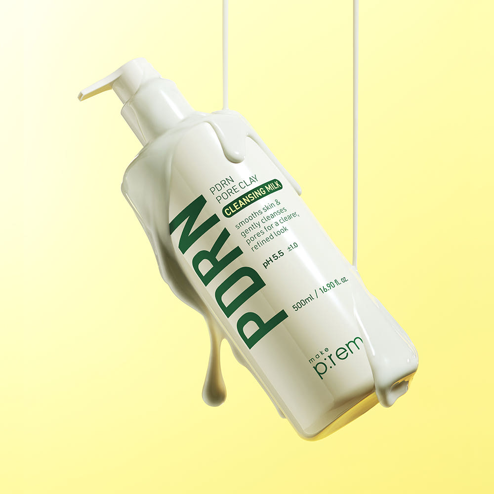 PDRN Pore Clay Cleansing Milk bottle with pump, white plastic, green make p:rem branding on Tampa Home & Garden Store