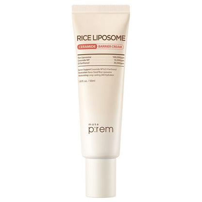 Rice Liposome Ceramide Barrier Cream 50ml cream tube by make p:rem beige packaging on Tampa Home & Garden Store