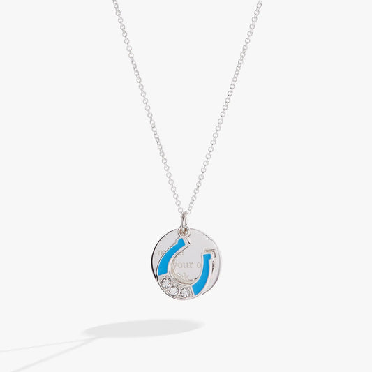Make Your Own Luck Pendant Necklace by ALEX AND ANI, silver-tone chain with blue enamel pendant on Tampa Home & Garden Store