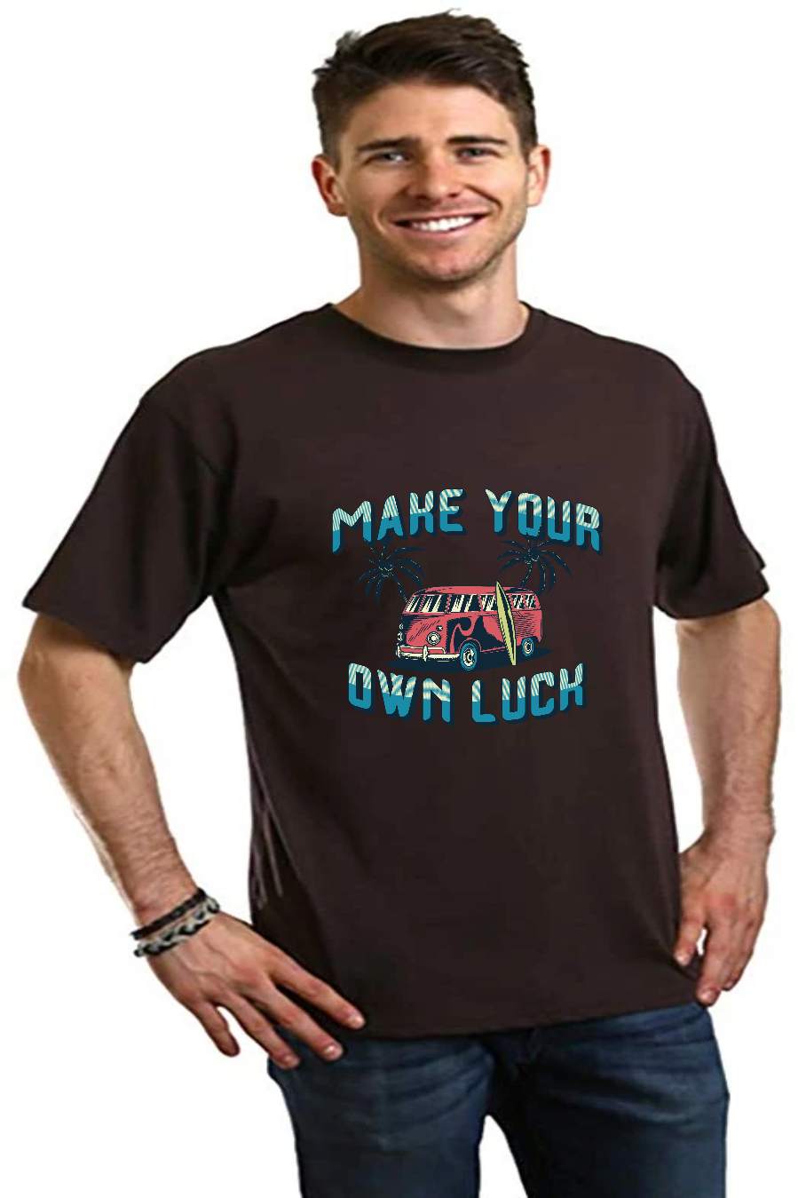 Mens Bamboo Viscose/Organic Cotton short sleeve tee Make Your Own Luck pink palm van print on Tampa Home & Garden Store