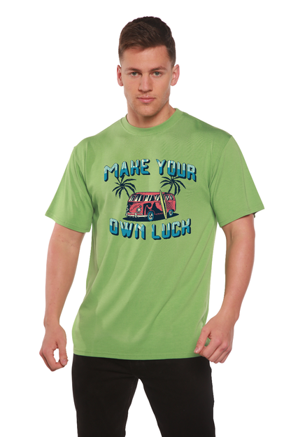 Men's lime-green tee Make Your Own Luck bamboo viscose/organic cotton on Tampa Home & Garden Store