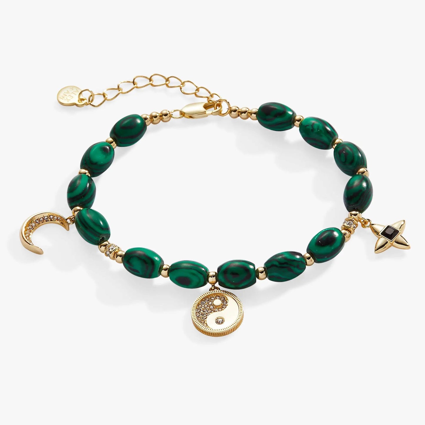 Malachite bead bracelet with gold-tone chain and crystal-accent charm by ALEX AND ANI on Tampa Home & Garden Store