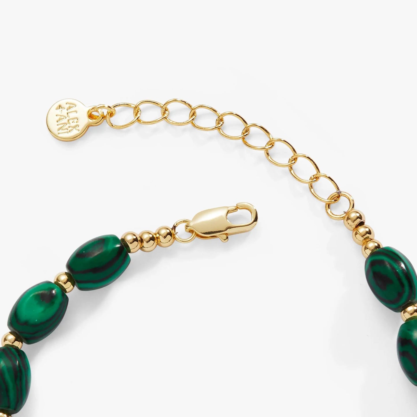 Malachite charm bracelet by ALEX AND ANI with gold chain and green malachite beads on Tampa Home & Garden Store