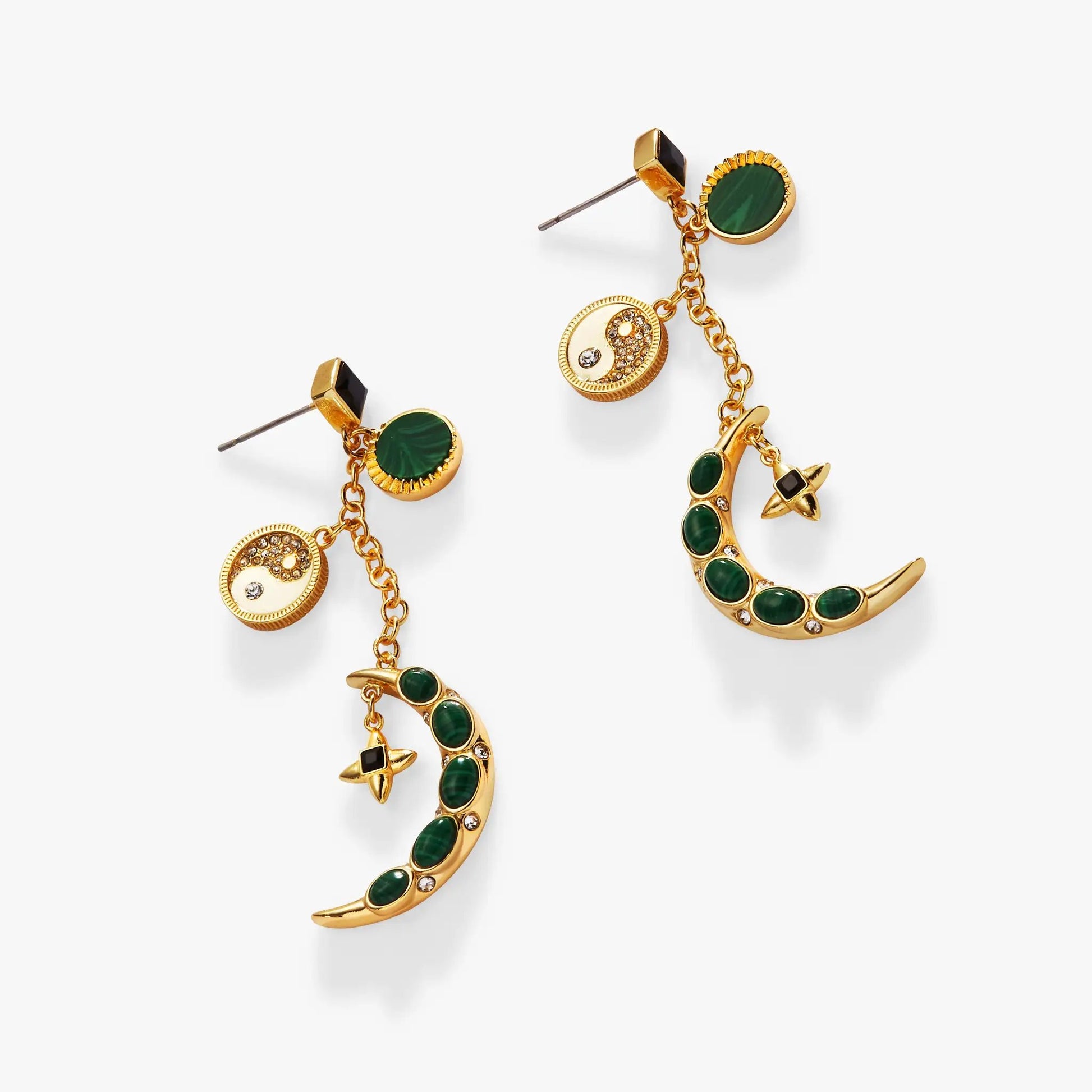 ALEX AND ANI Malachite Charm Earrings gold-tone with green malachite stones and charms on Tampa Home & Garden Store