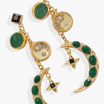 Malachite Charm Earrings by Alex and Ani; gold-tone chain with green malachite and crystals on Tampa Home & Garden Store