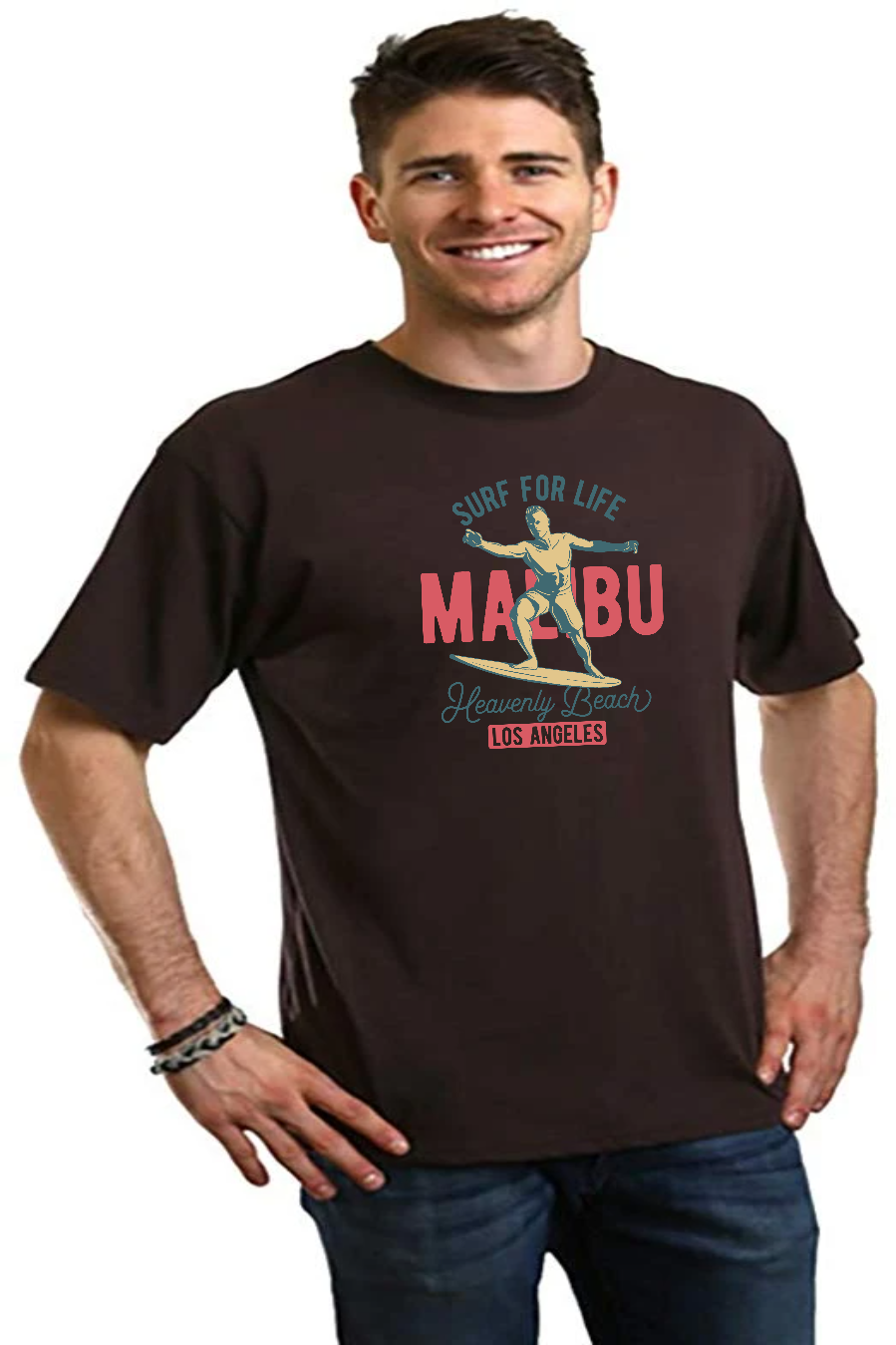 Malibu men's graphic short sleeve T-shirt in dark brown/black bamboo viscose blend on Tampa Home & Garden Store