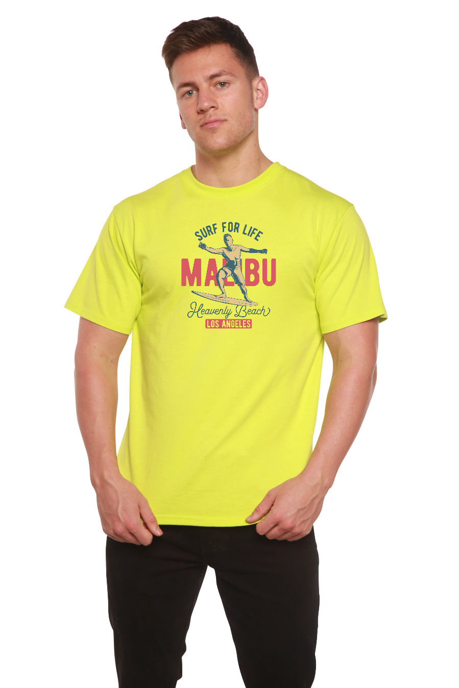 MALIBU men's bamboo viscose/organic cotton graphic tee neon yellow Spun Bamboo on Tampa Home & Garden Store