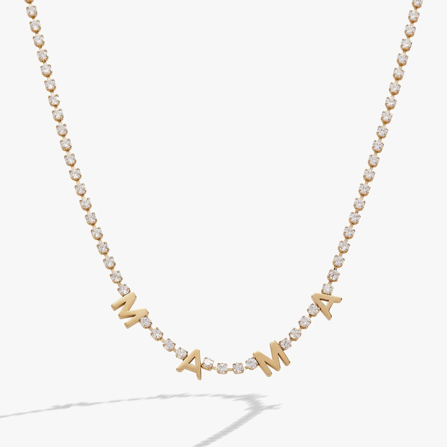 Mama crystal tennis necklace by Alex and Ani, gold chain with MAMA charms on Tampa Home & Garden Store