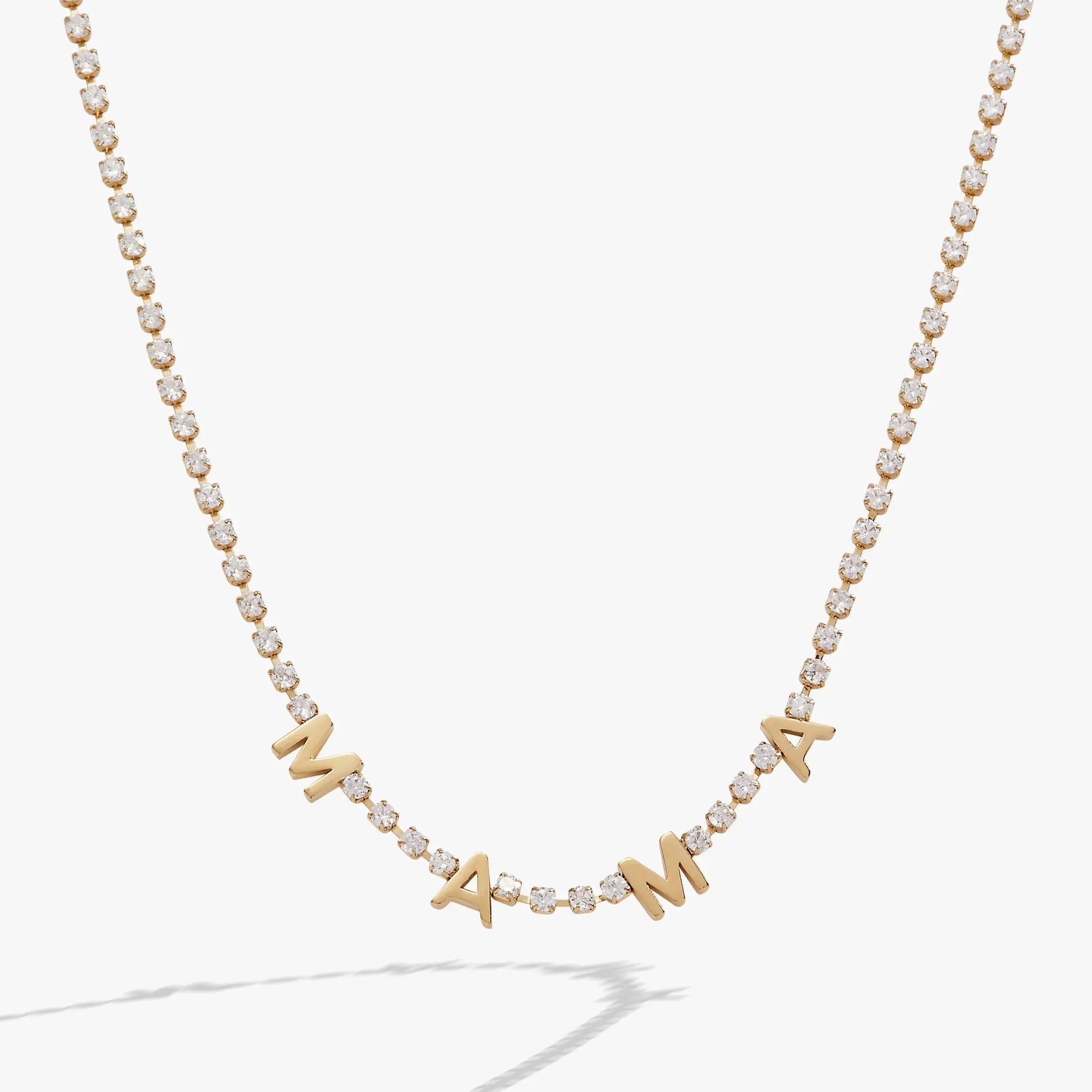 Mama crystal tennis necklace by Alex and Ani, gold chain with MAMA charms on Tampa Home & Garden Store