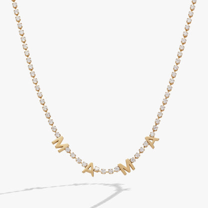 Mama crystal tennis necklace by Alex and Ani, gold chain with MAMA charms on Tampa Home & Garden Store