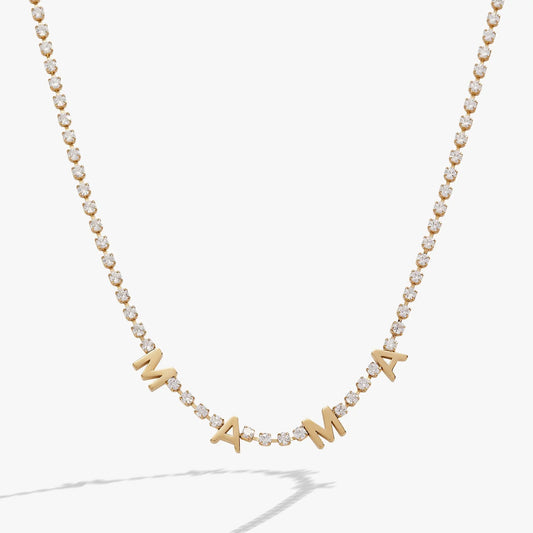 Mama crystal tennis necklace by Alex and Ani, gold chain with MAMA charms on Tampa Home & Garden Store