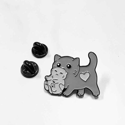 Mama Cat Carrying Kitten enamel pin by Shaketea, gray cat with heart, brooch on Tampa Home & Garden Store