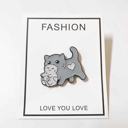 Mama cat enamel pin, gray with kitten and heart detail, by Shaketea on fashion card on Tampa Home & Garden Store