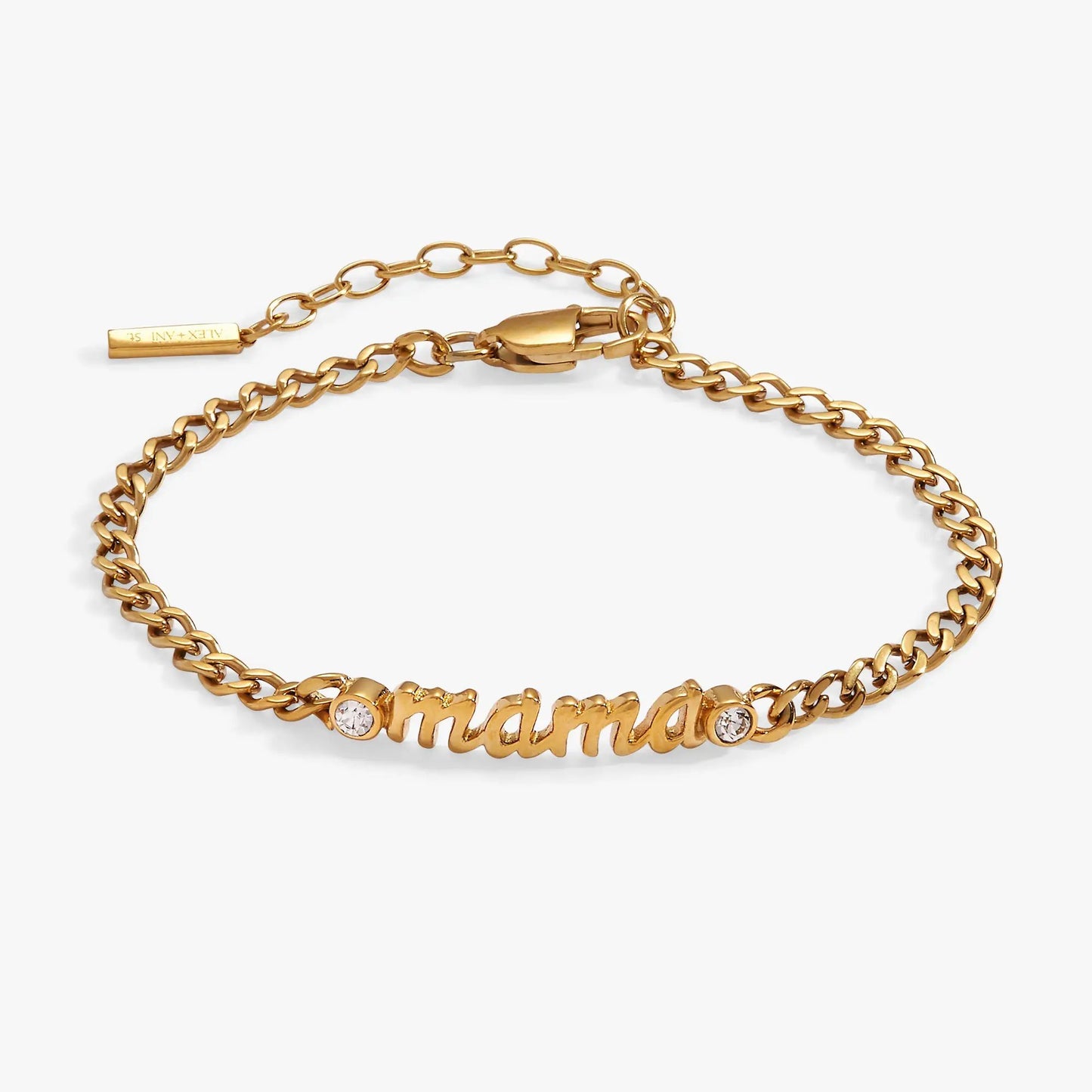 Mama Curb Chain Bracelet with Crystals Gold Tone
