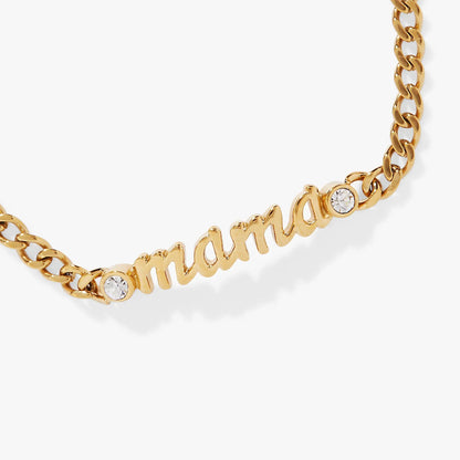 Mama Curb Chain Bracelet with Crystals Gold Tone