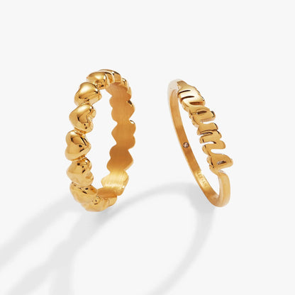 Mama Ring Set of 2 with Heart Band Jewelry